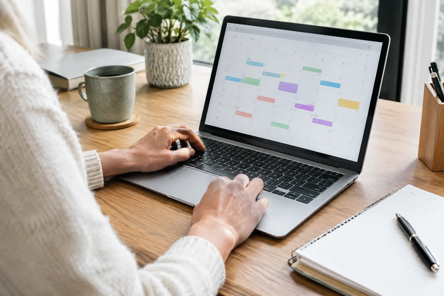 Un professionnel vérifie son agenda de rendez-vous sur un ordinateur portable.